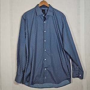 TailorByrd Navy Blue Diamond Print Cotton Button Down Shirt